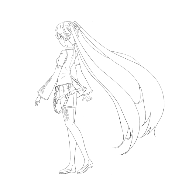 線画 ステージに向かう初音ミク