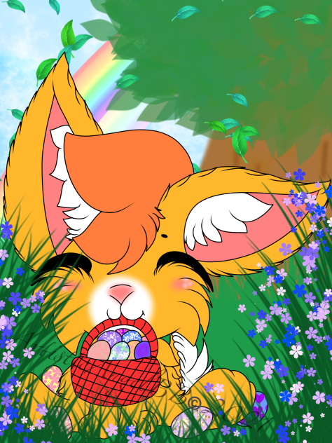 Orange Easter Bunny Holding A Basket