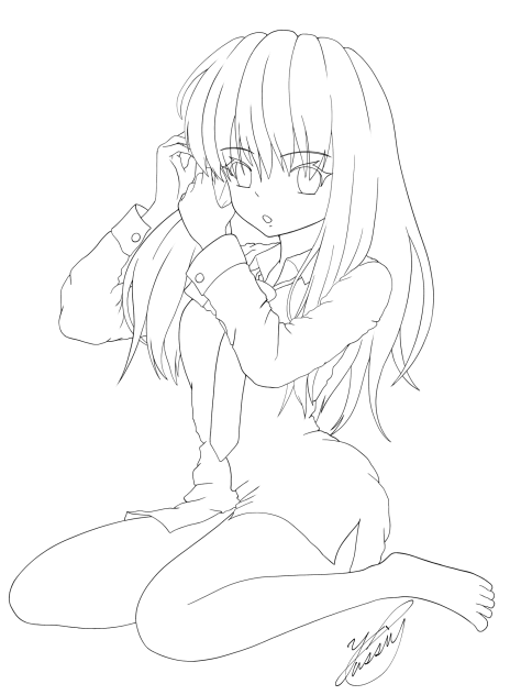 Tying Hair Girl（線画）
