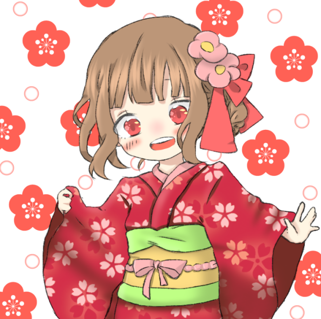 着物姿の女の子（線画）