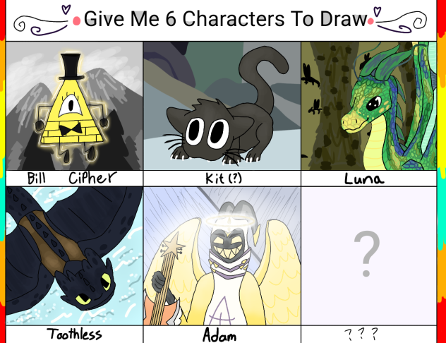 Give Me 6 Characters To Draw!