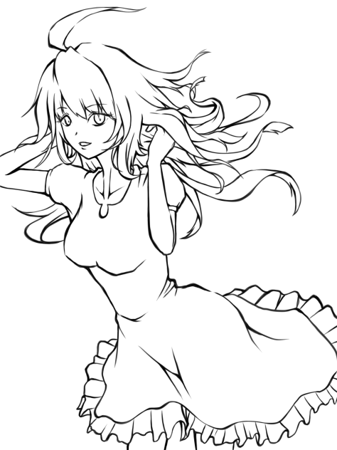春風となびく髪と女の子(線画 take free)