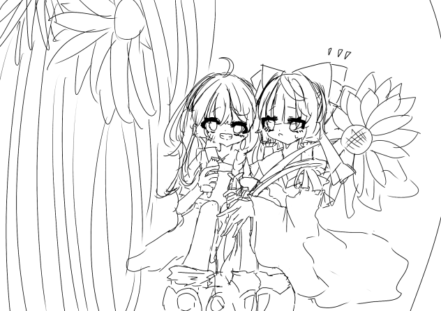 ひまわり畑（白黒）