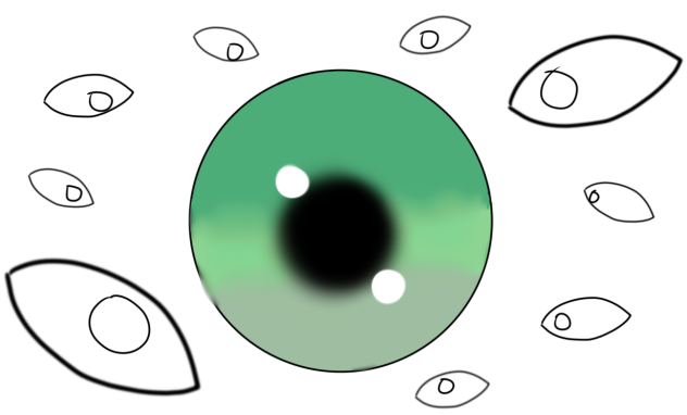 Green eyes look in