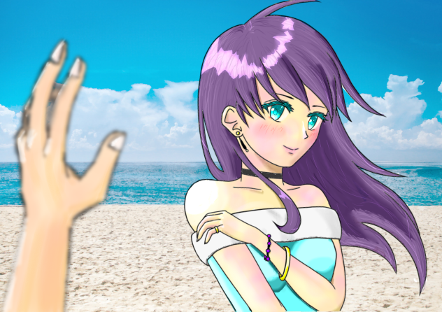 【塗り絵】髪がなびいている（線画 なかなか さん）