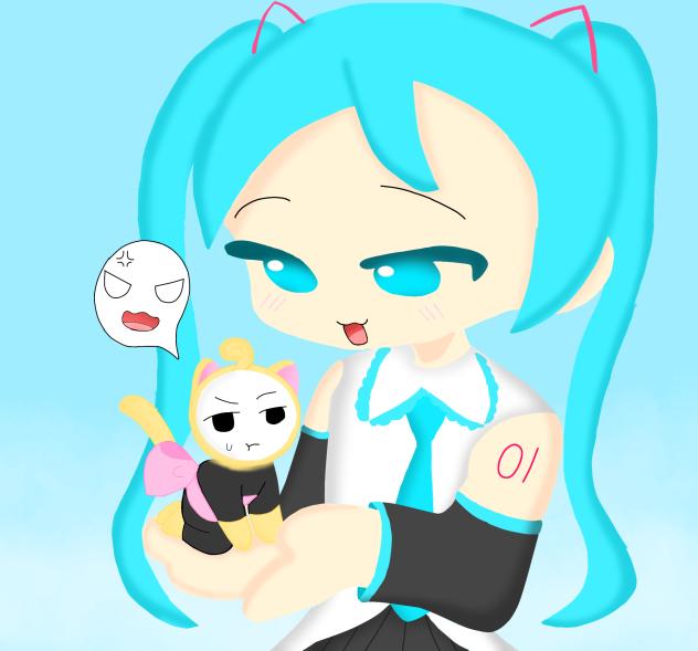 Miku holding glisten as a cat