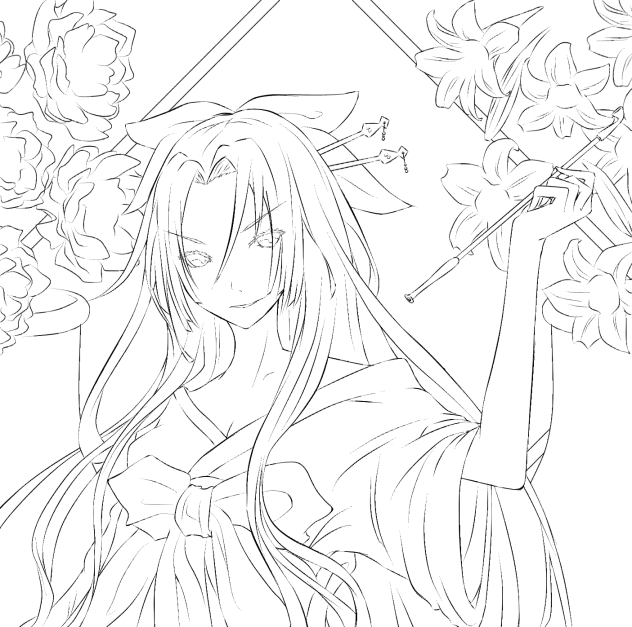 花魁 線画 塗り絵用