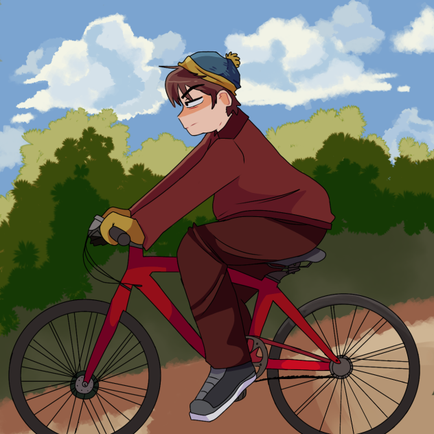 Cartman rides a bike