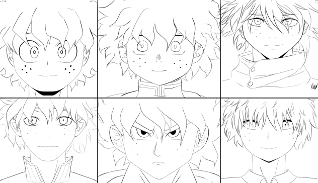Deku in different anime styles