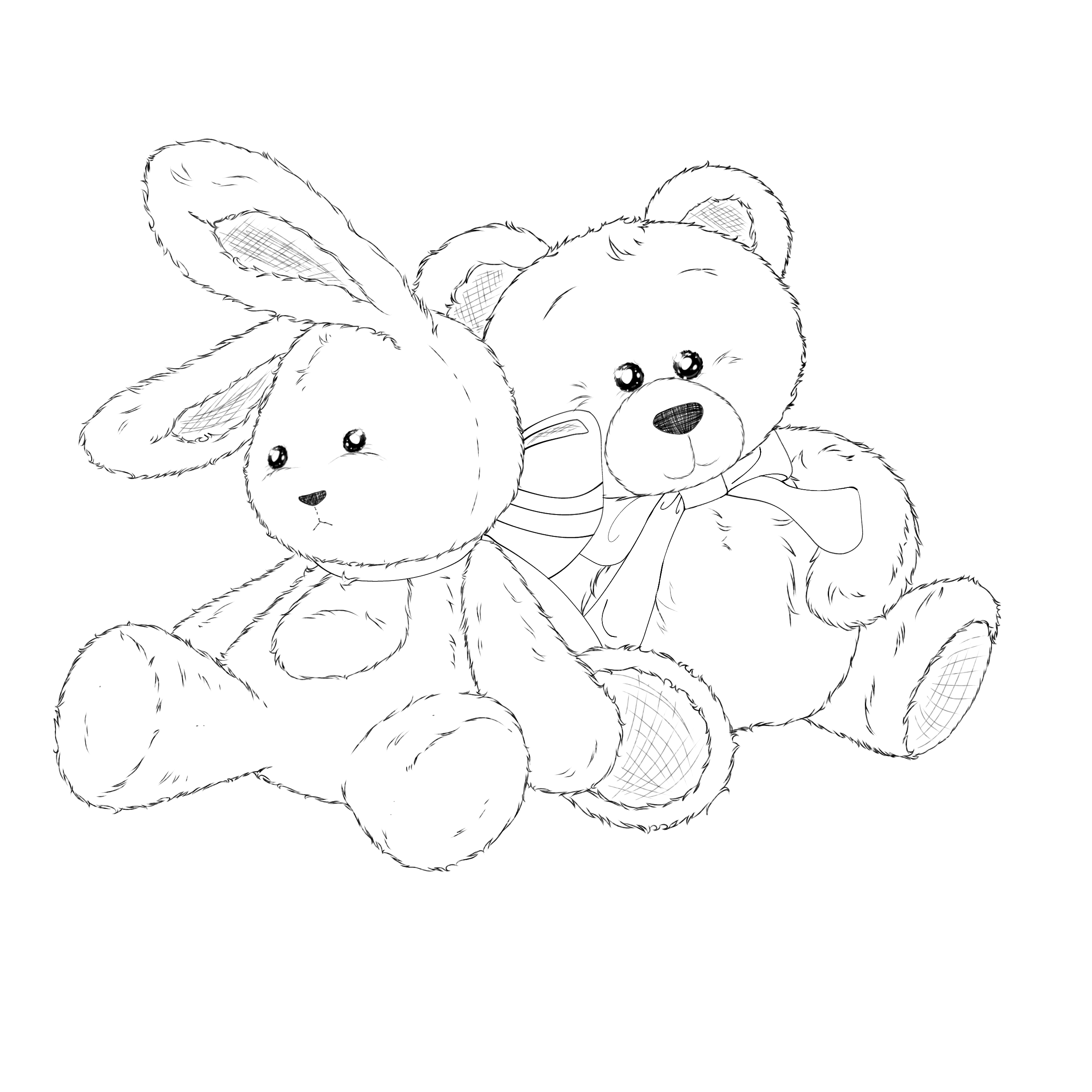 Stuffed animals, rabbit and bear - ibisPaint