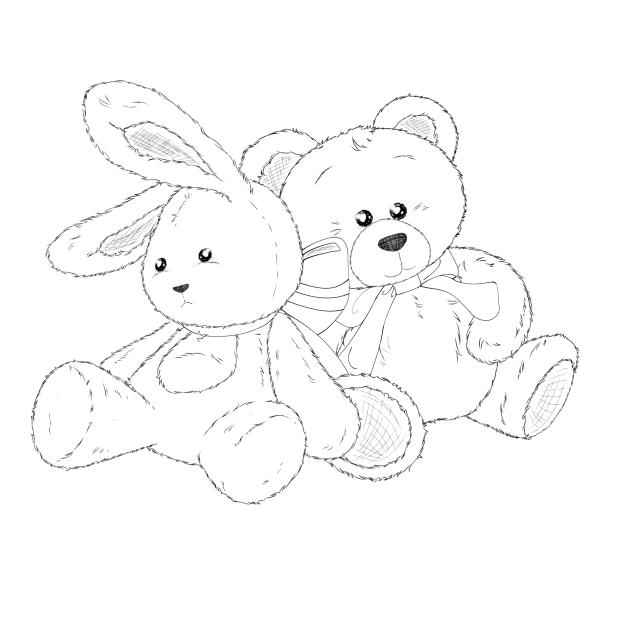 Stuffed animals, rabbit and bear