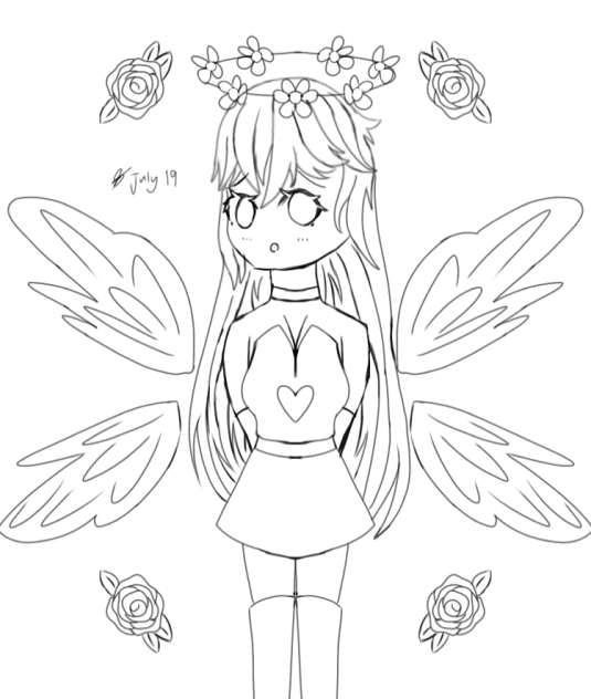 A cute little nature fairy Lineart