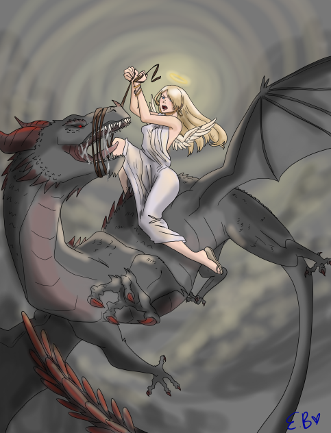 angel riding a dragon