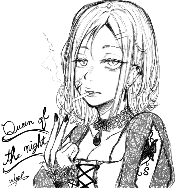 【線画】夜の女王