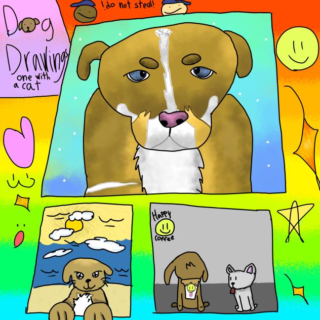 Dog drawings (one with a cat)