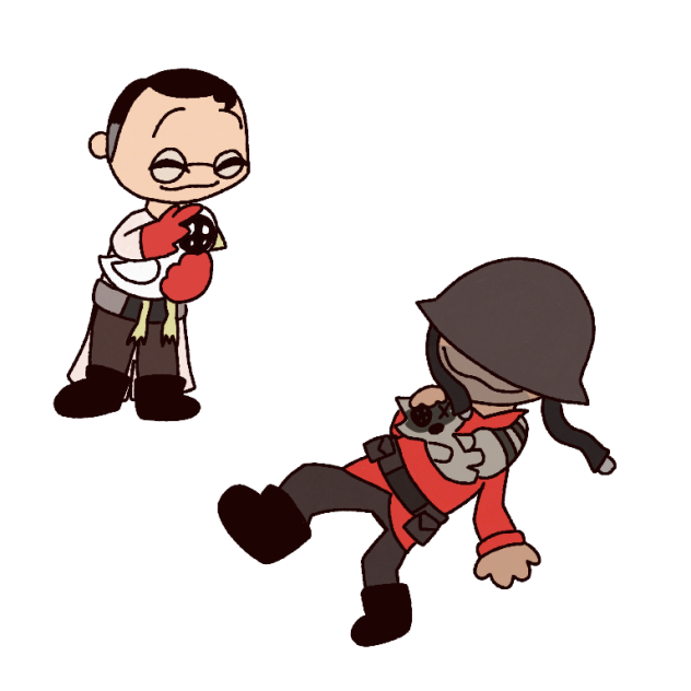 Chibi mercs with plushies of their pet