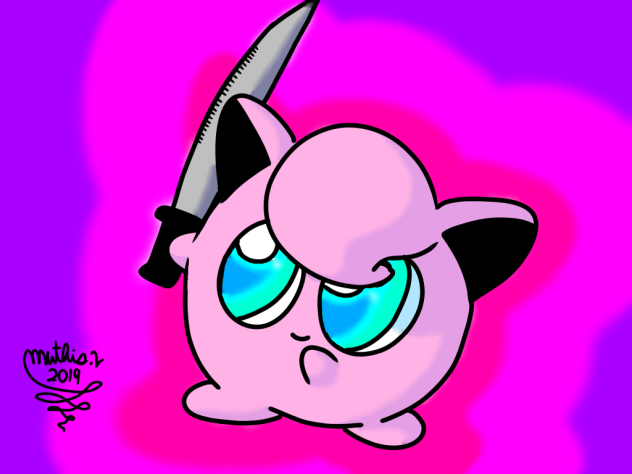 Jigglypuff holding a knife