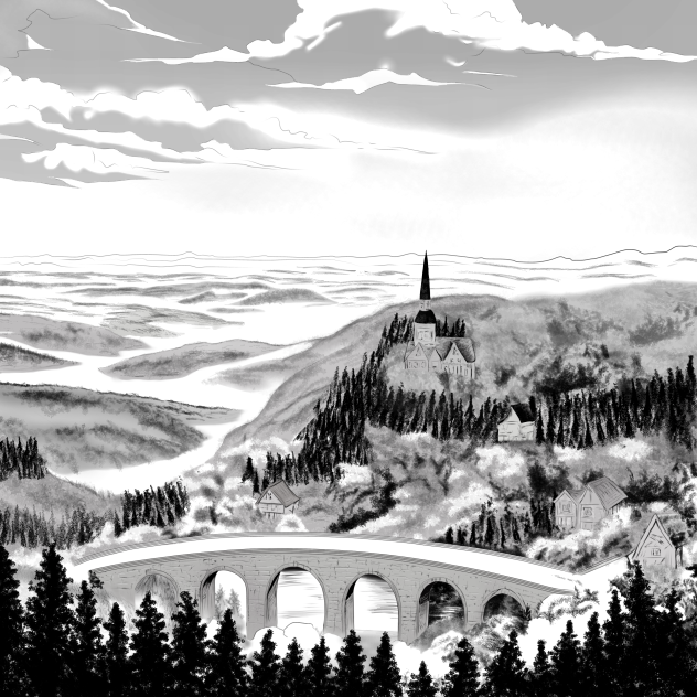 Village in the mountains (background)