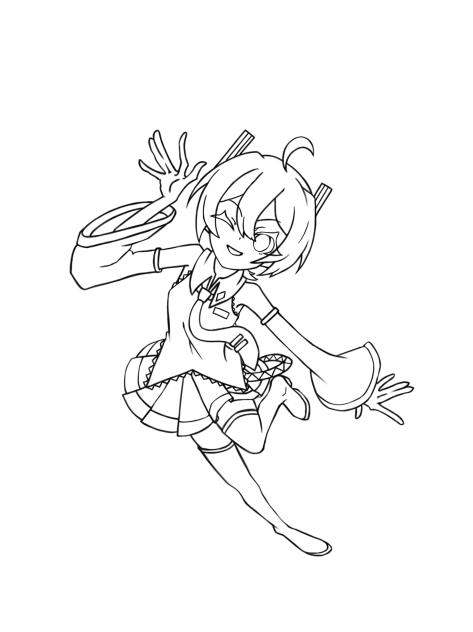 セルフで髪を描くミク線画