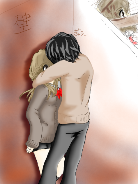 壁ドンならぬ、壁ぎゅー