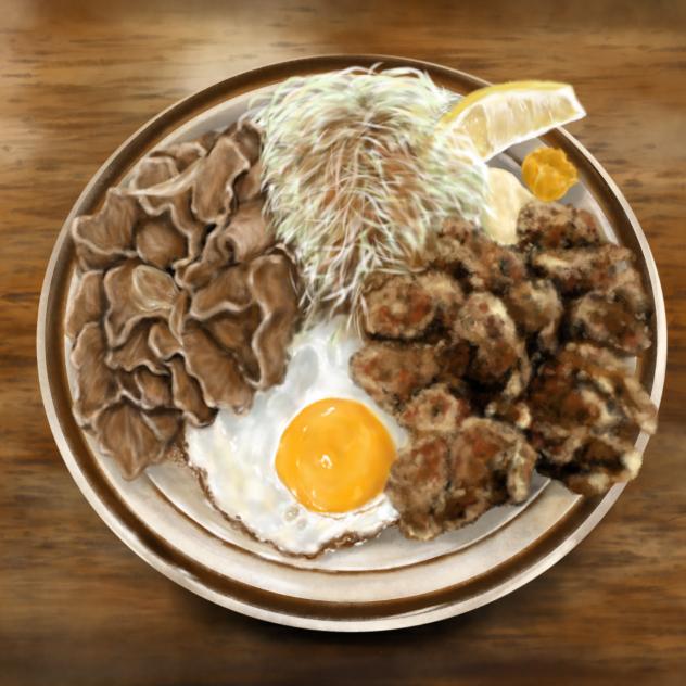 生姜焼きと唐揚げと目玉焼き　自身撮影画像参照
