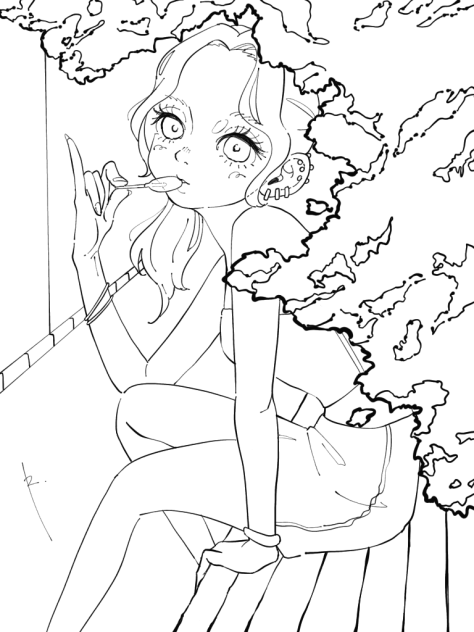 waiting 線画