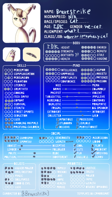 Character sheet for my warrior cat oc
