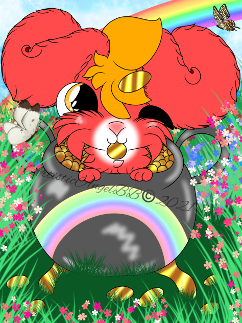 Red And Orange Bunny In A Pot Of Gold