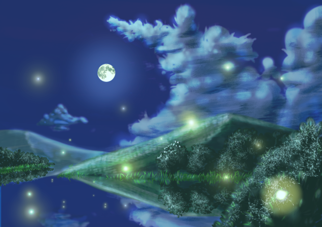 夜の湖　蛍