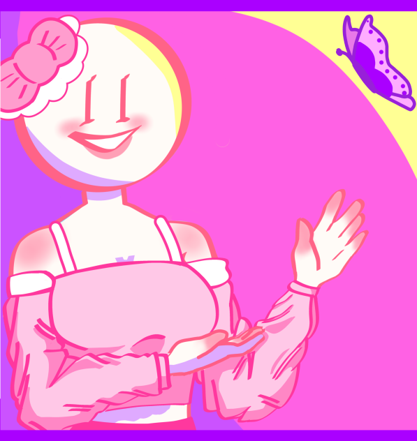 pink girl and a butterfly.
