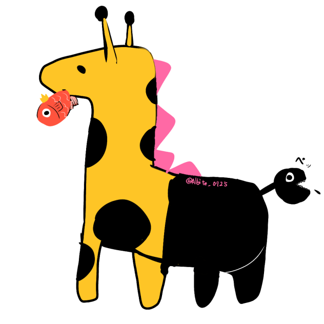 うろ覚絵　キリンリキ(コイキング咥えてるVer.)