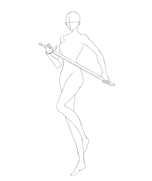 Woman holding sword-pose