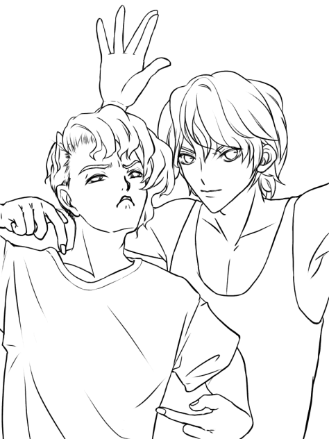 週末の落書き 19 先輩後輩っぽい男子 線画