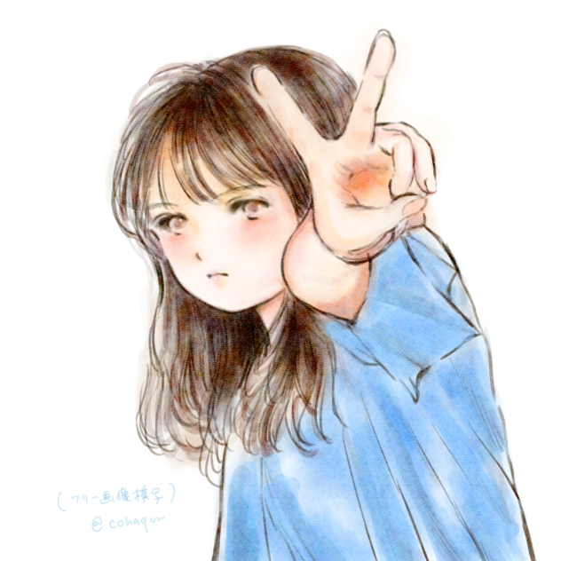 ピースサインの女の子。