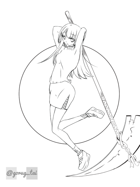 戦う女の子 線画