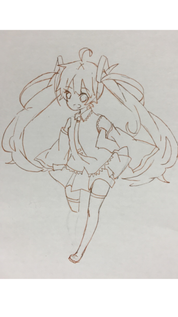 ミクさん描いてみた【アナログ線画】