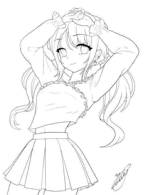 フリルトップスプリーツスカート（線画）