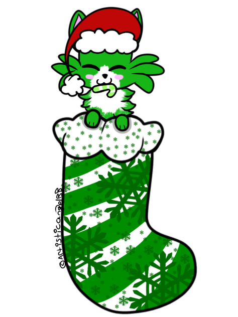 Kawaii Green Puppy In Christmas Stocking