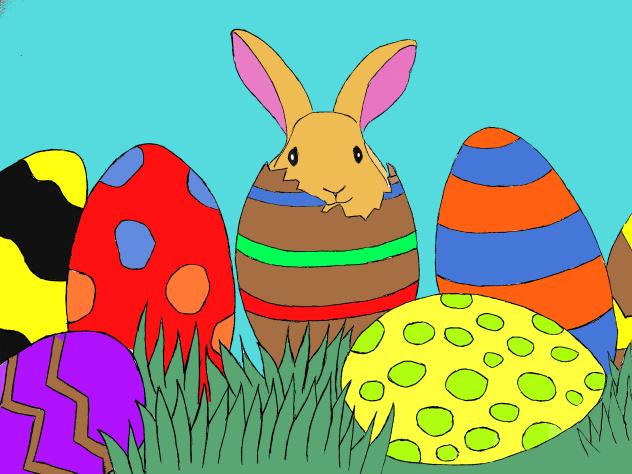 A rabbit in an Easter egg