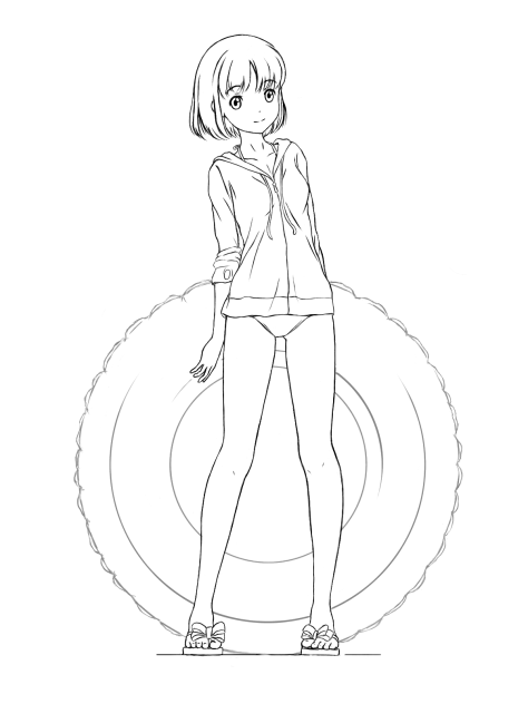 線画 水着とラッシュガード