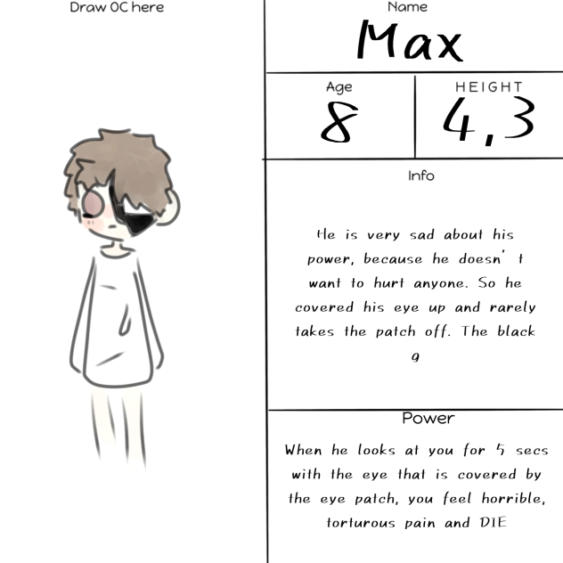 Character sheet for a comic
