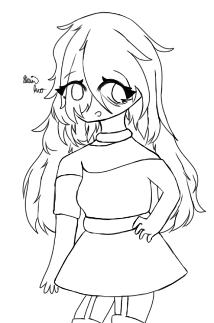 A Girl with beautiful Hair Lineart