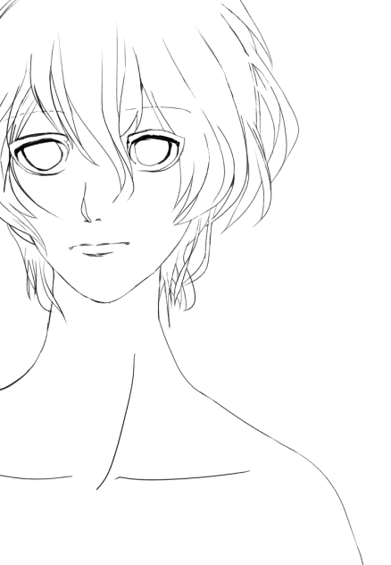 線画、男の子