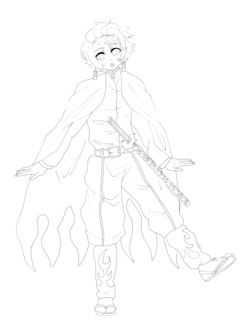 Tanjiro as rengoku lineart