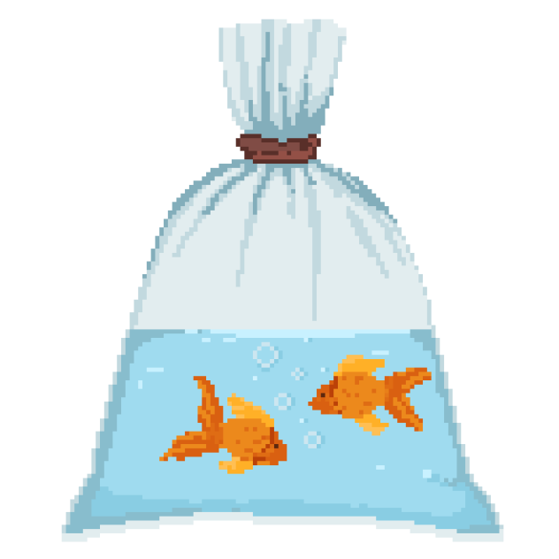 goldfish in plastic bag (pixel)