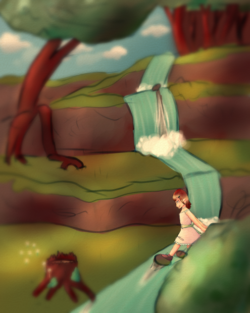 Girl crossing the brook