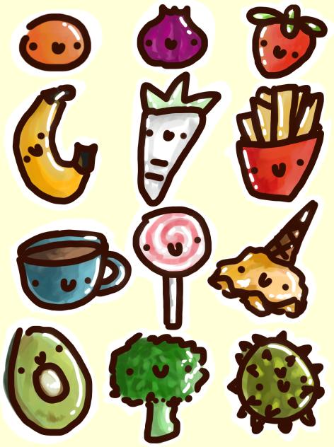 Edible items sticker sheet