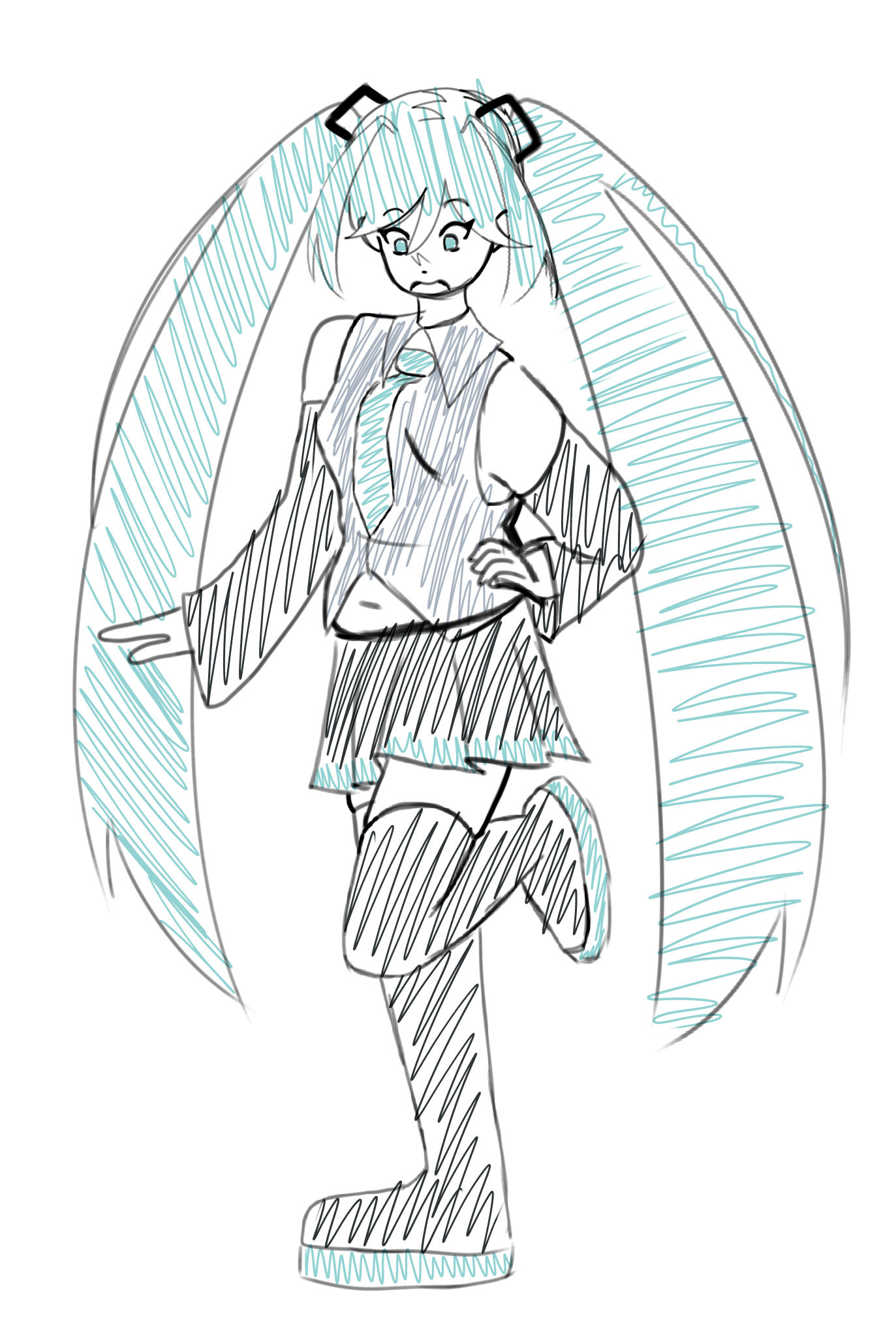 Failed attempt at fat miku ｡ﾟ(ﾟ´ω`ﾟ)ﾟ｡ - ibisPaint