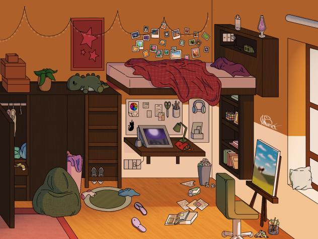 Cenário - Quarto de Artista Bagunçado