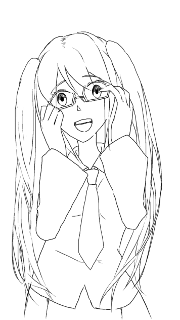 【線画】眼鏡ミク